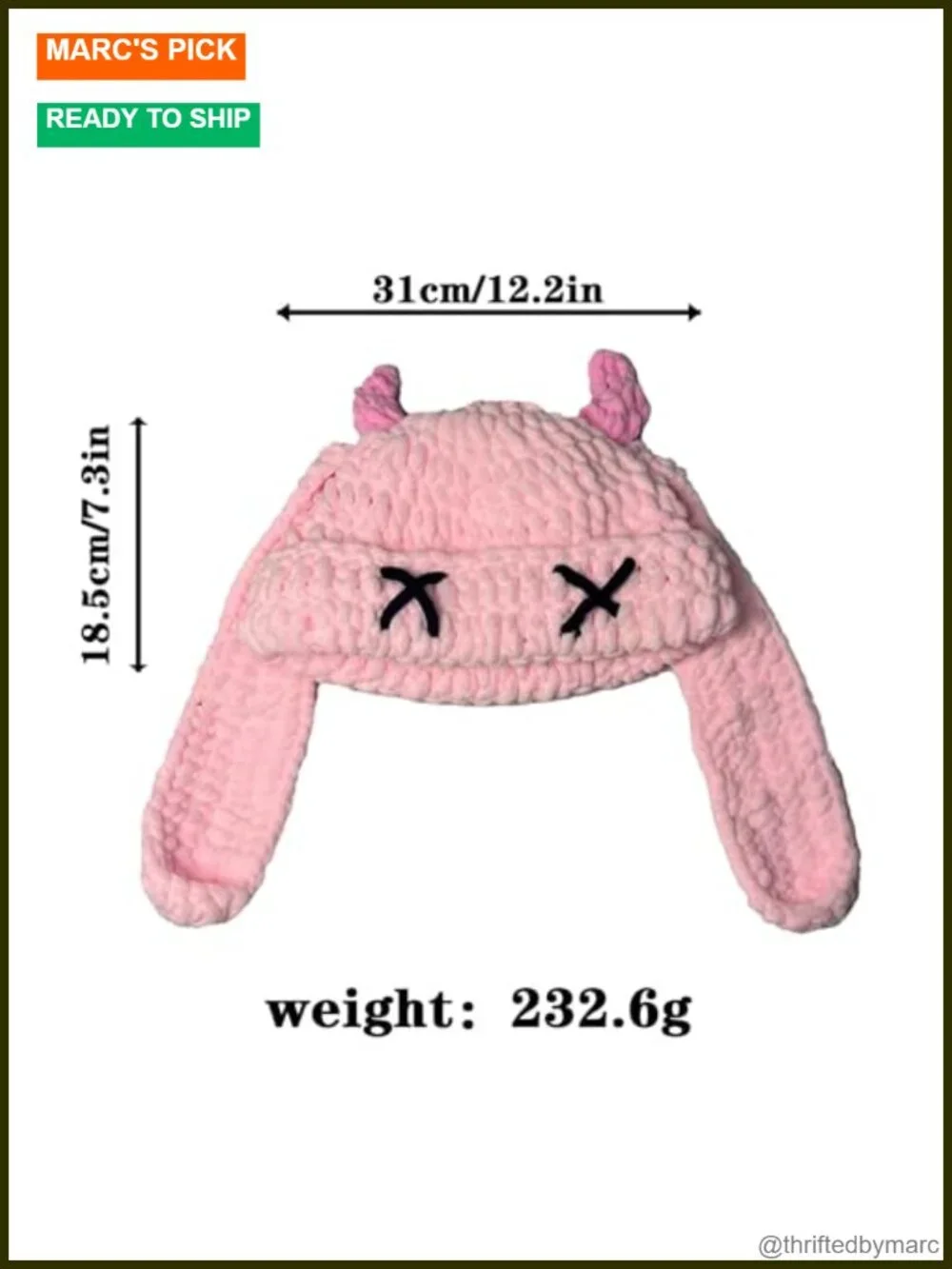 Knit Beanie Hat Cute Bunny Long Ears Funny Winter Cap Warm Crochet Slouchy Ski
